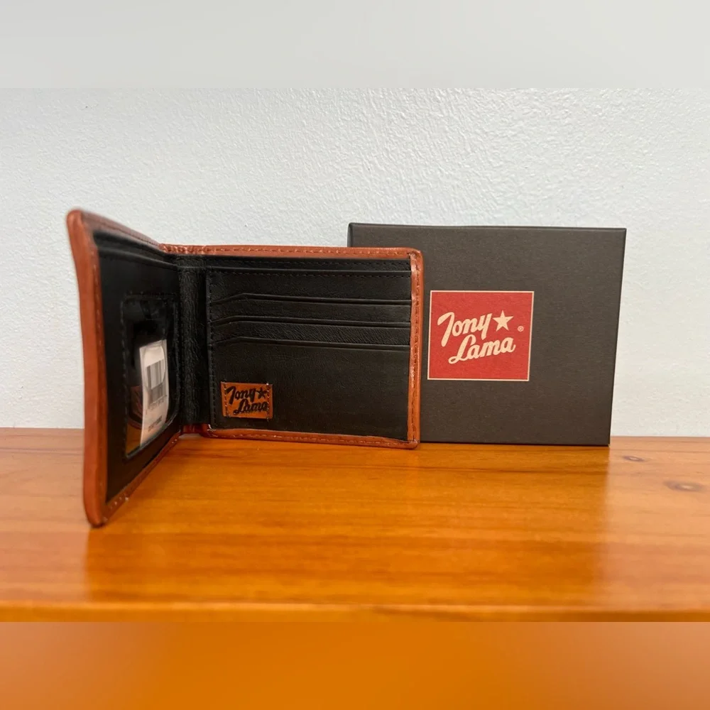 TONY LAMA NIB NWT Rodeo Aztec Bi Fold Mens RFID Genuine Leather & Fabric Wallet